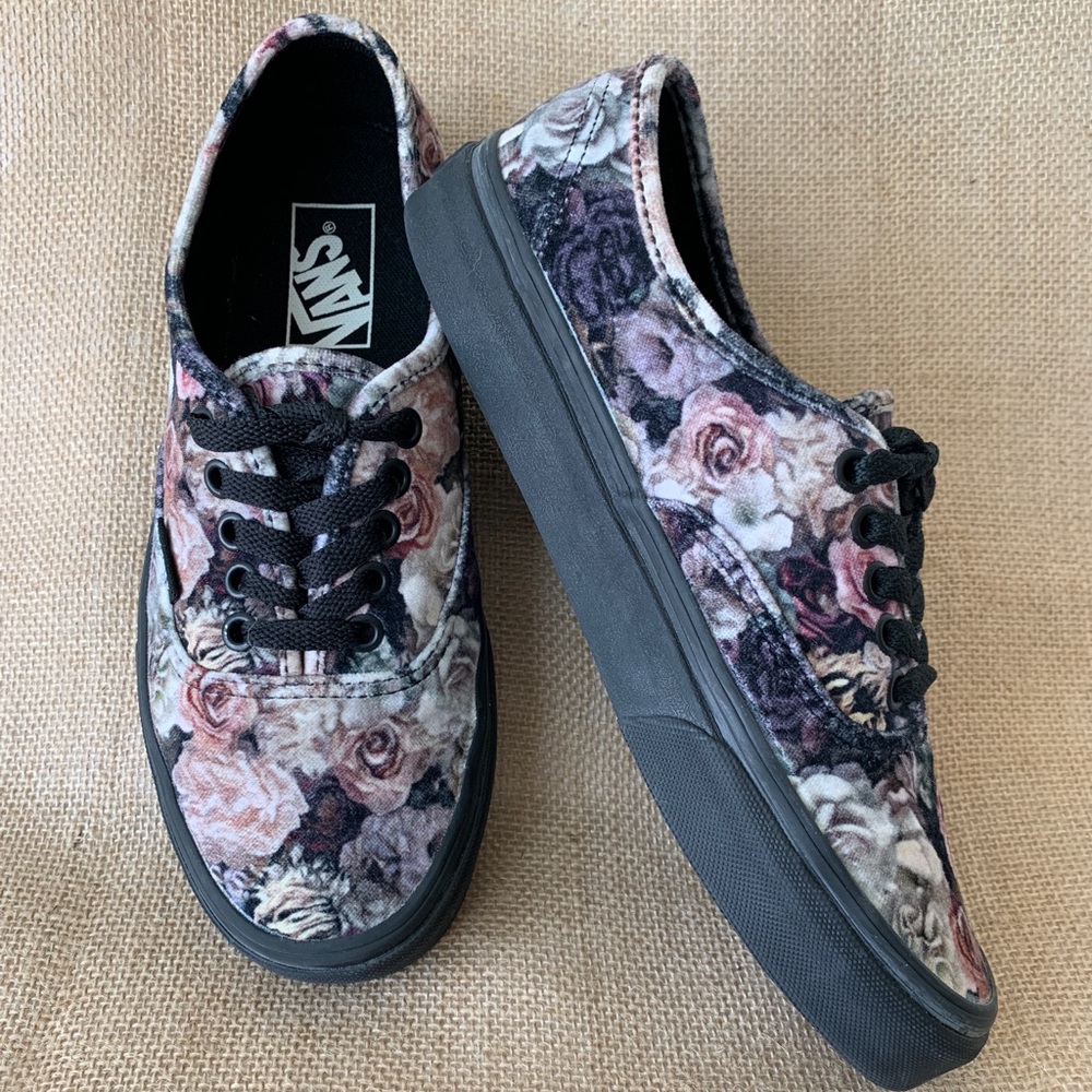 Vans black suede classic low top with floral print